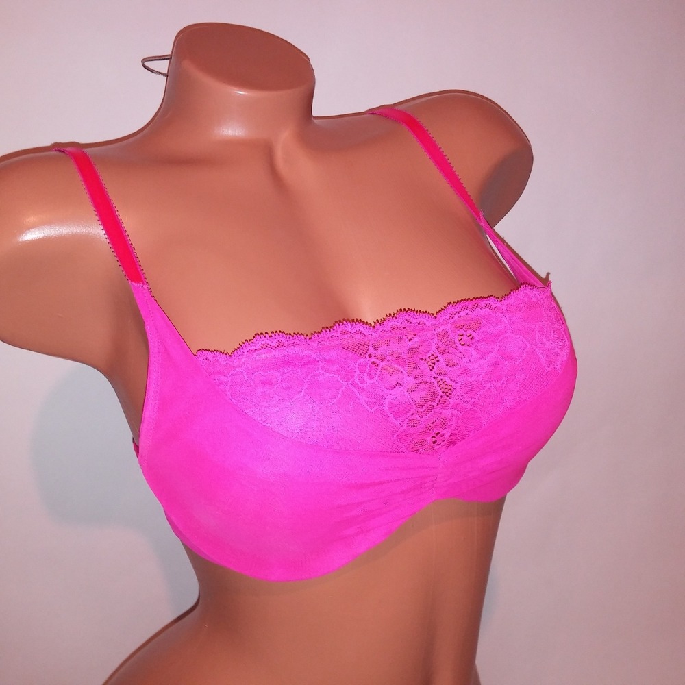 Victoria Secret Bra 36B Push Up Pink Lace Sheer 2011 Collection Underwire